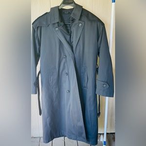 Vintage Adolfo Men's Navy Long Trench Coat With Paisley Liner 42R